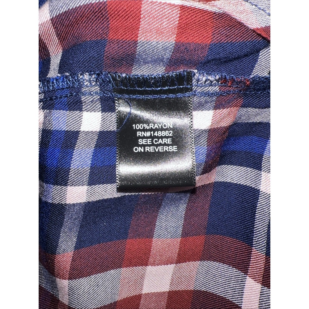 Torrid Womens Plus Size 1 Navy Blue Burgundy Plaid Rayon Button Down Shirt Top - Picture 7 of 8